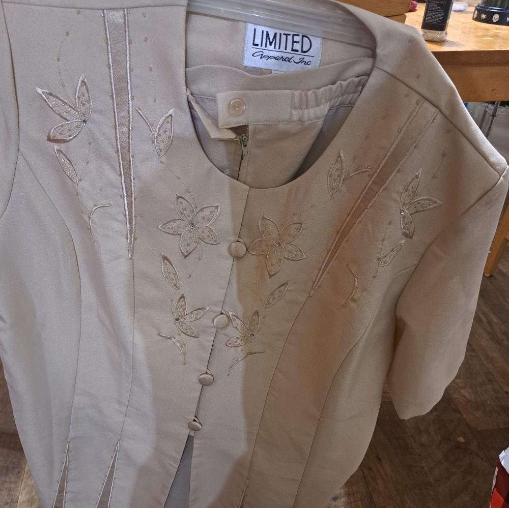 Women's Cream Embroidered Skirt Set